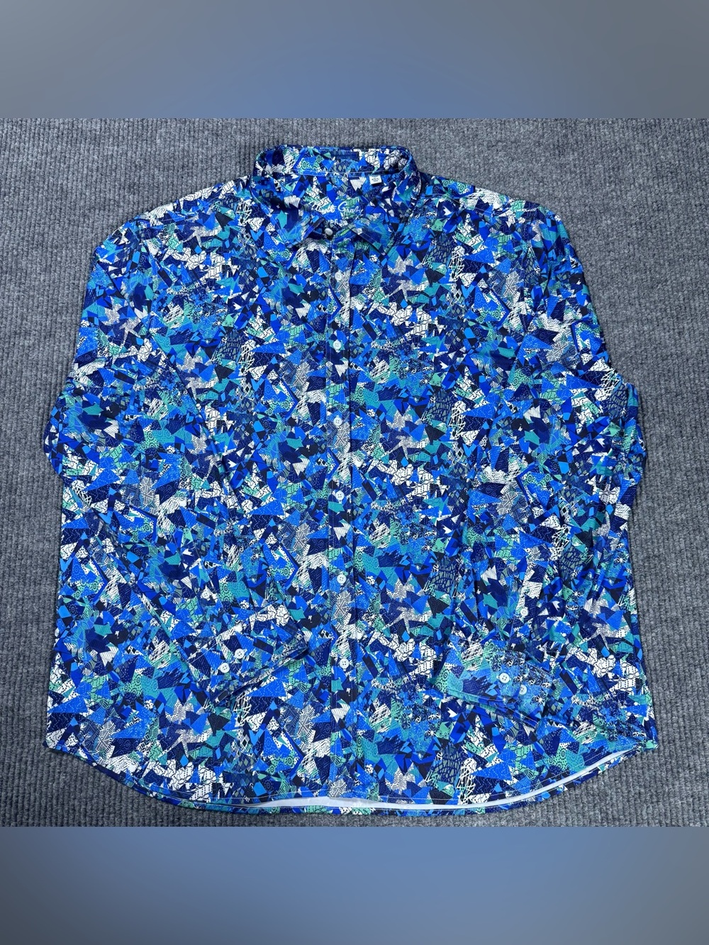 Robert Graham Mens 4XL Blue Geometric Long Sleeve Button Down Shirt UPF 30